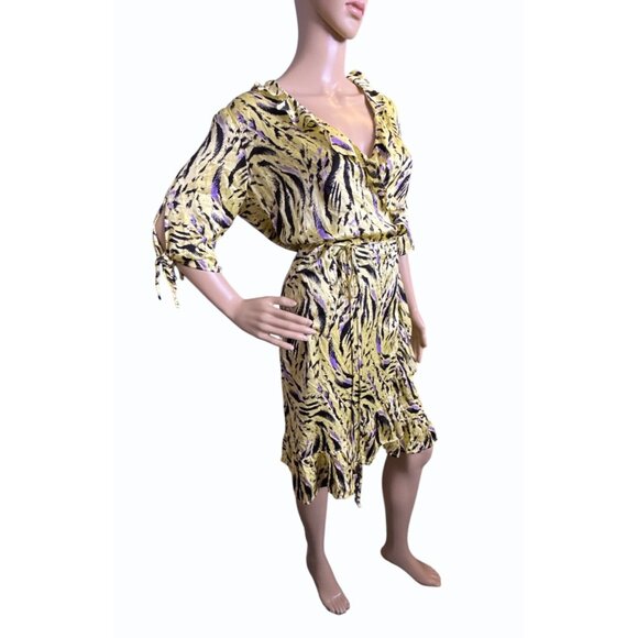 NWT‎ ESQUALO Wrap Dress Zebra Print Yellow Black  Size 8, Ruffle Feminine - Picture 5 of 16